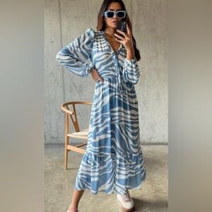 Never Fully Dressed Blue Zebra Midi Dress